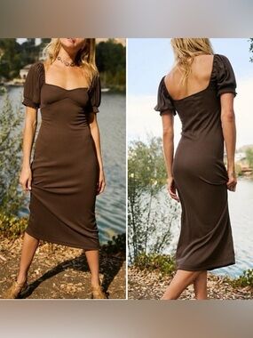 Free People Bel Air Puff Sleeve Rib Knit Midi Dress